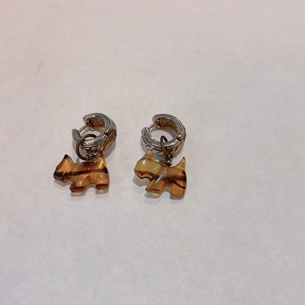 Costume gold huggies with amber dog earrings